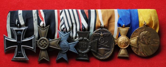 WW1/WW2 German Parade Mounted Medal Bar of 7 Awards