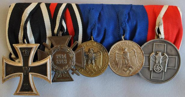 WW1/WW2 German Parade Mounted Medal Bar of 5 Awards 